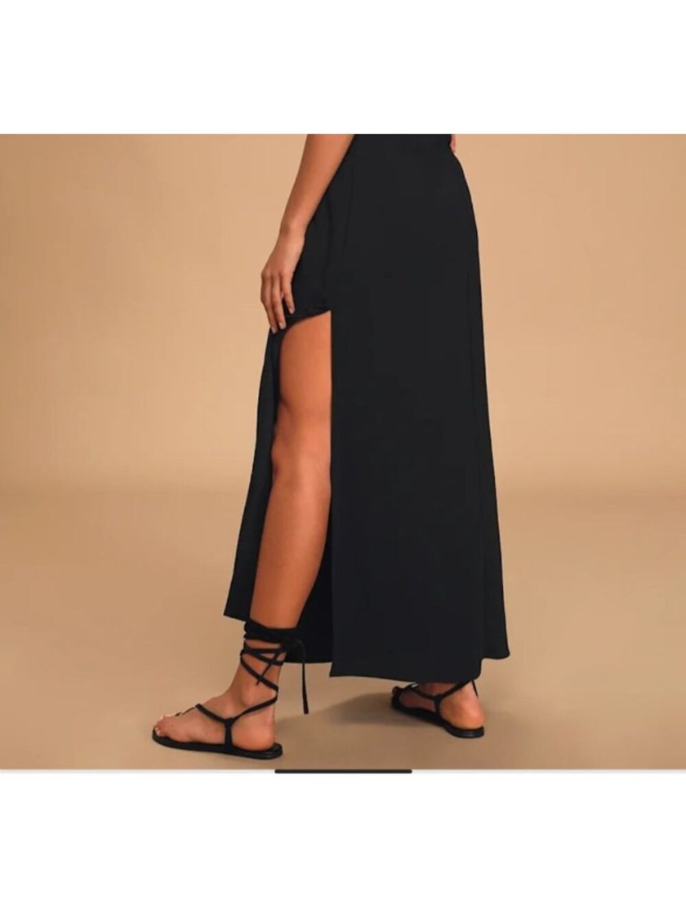 Lulus Salt Water Breeze Tie-Strap Maxi Dress Size M Scoop Neckline Black EUC - Picture 3 of 13